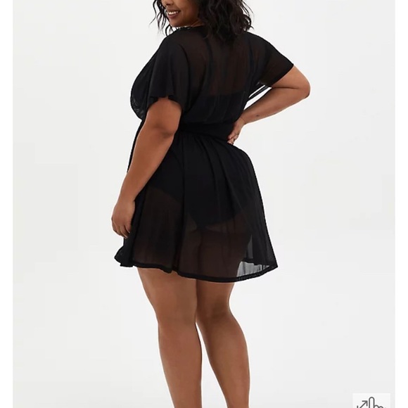 Black Mesh Dolman Dress Swim Cover Up - Picture 2 of 4